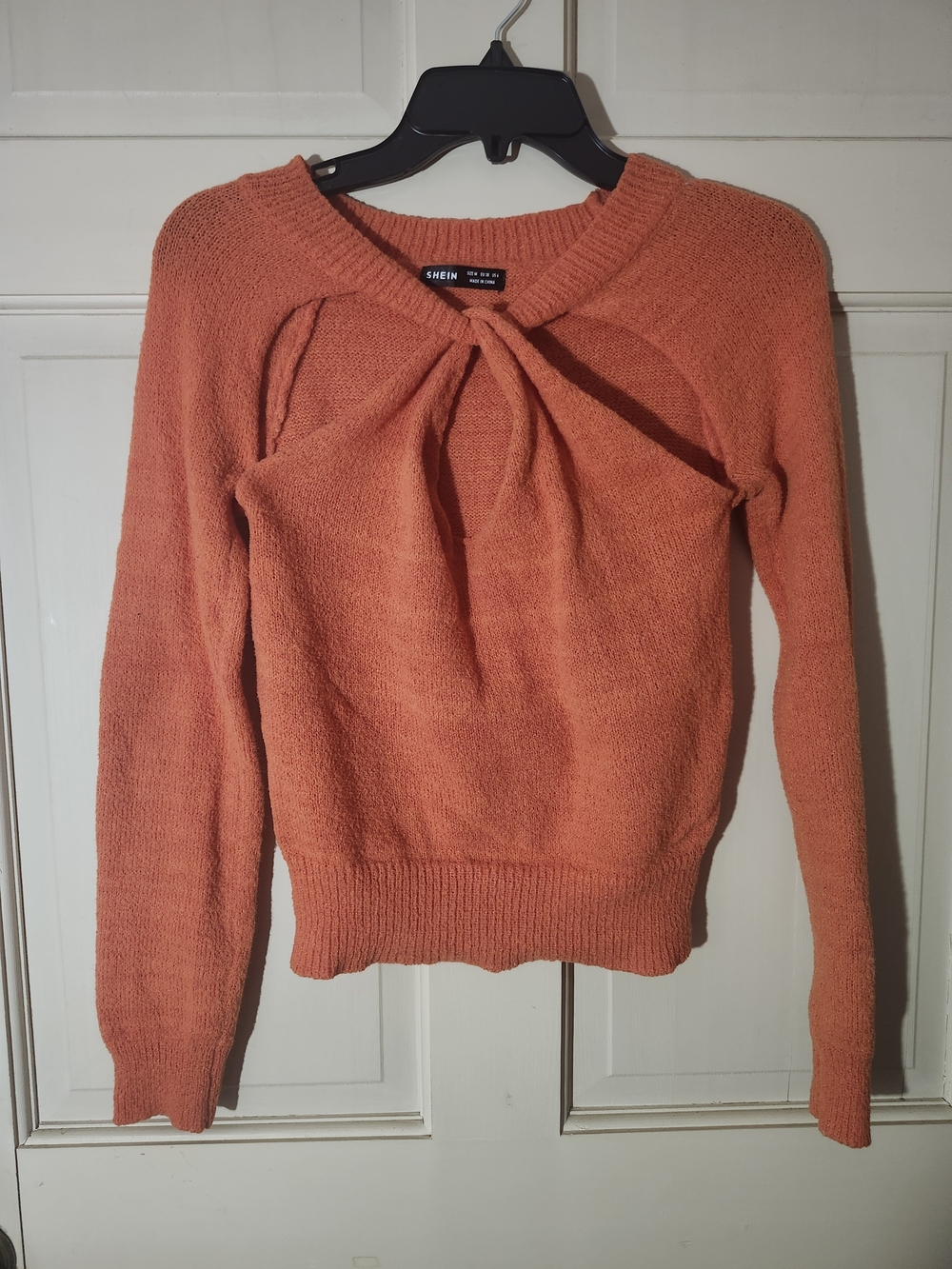 SHEIN Coral Orange Twist-Front Crewneck Sweater